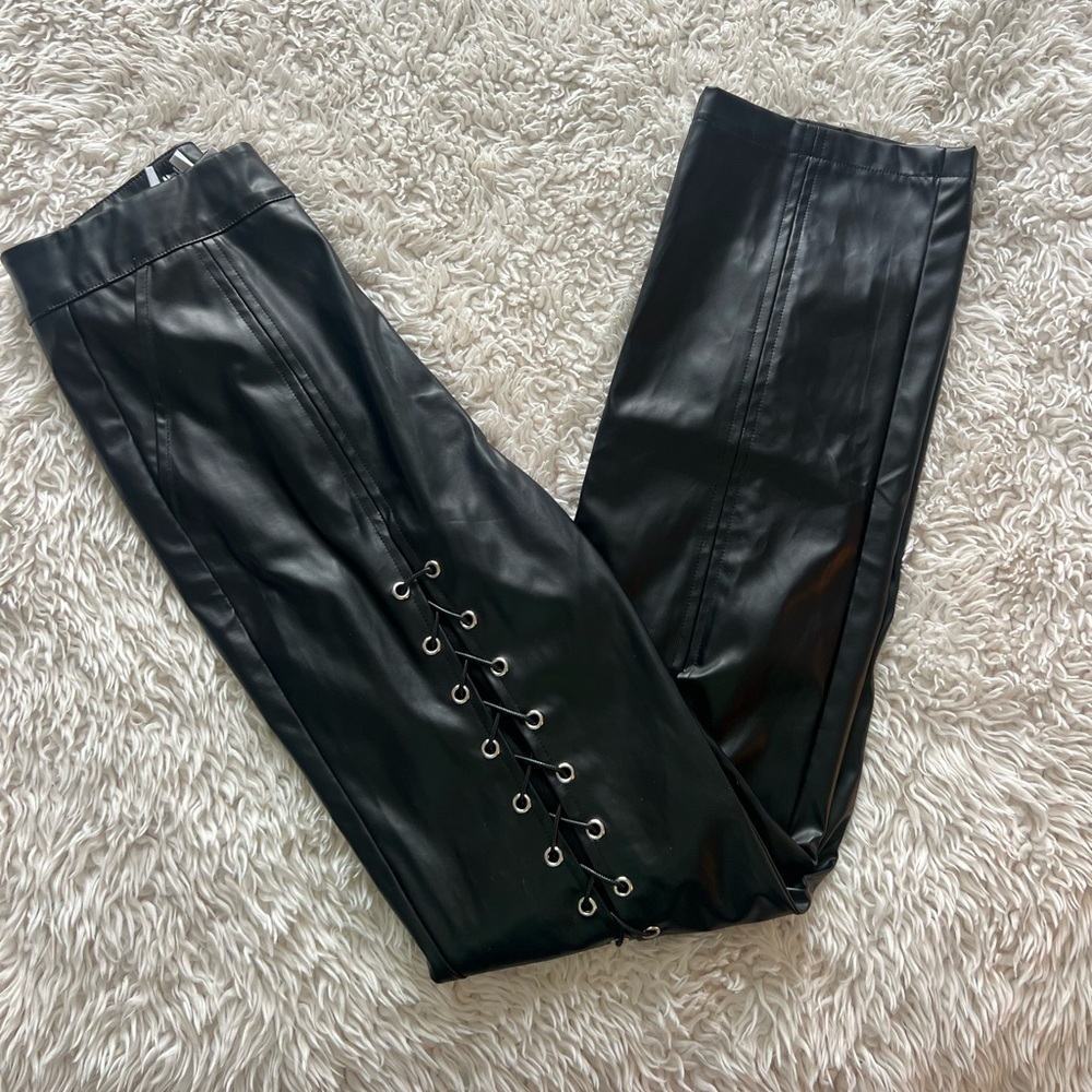 Princess Polly Trouble Pu Laced Up Pants Black - Picture 2 of 8